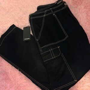 True Religion Black Cargo Pants with White Contrast Stitching